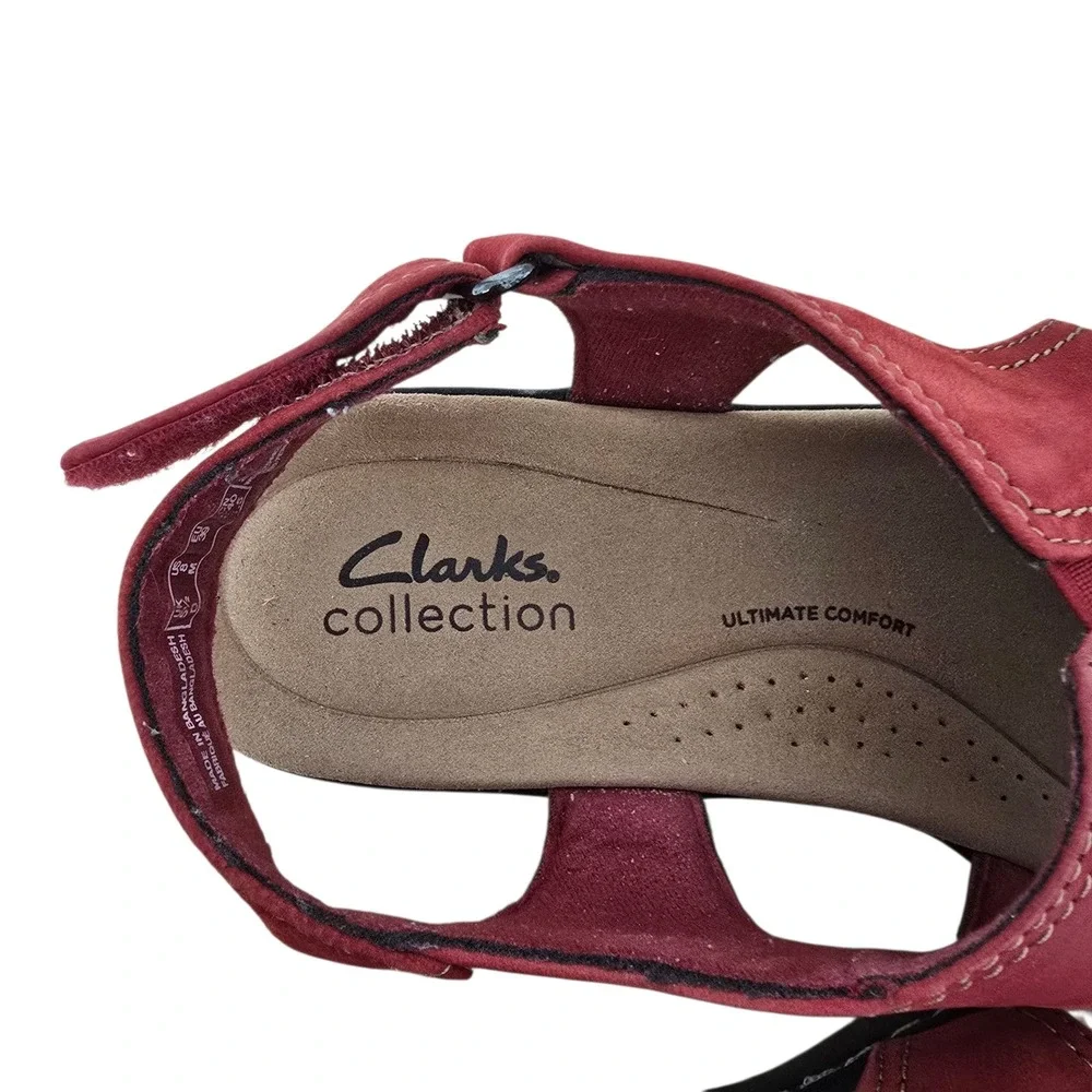 Clarks Collection Womens Red Leather Slingback Wedge Sandals Size 8 M